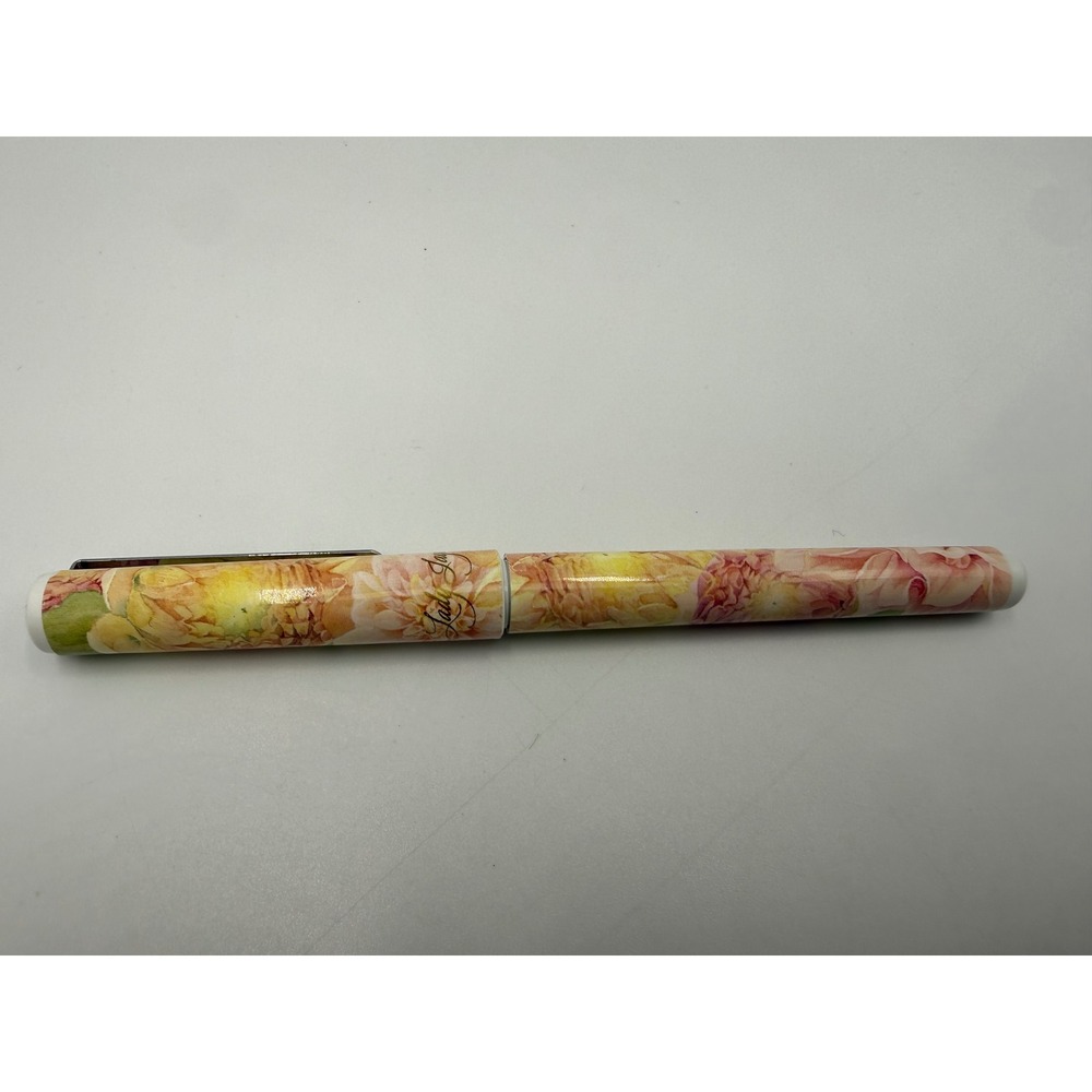 Lady Jayne Floral Rollerball Pen Yellow Pink Dahlia Print Silver Clip Korea